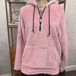 PINK, Sherpa Hoodie, Pink, Size XS, Half Zip